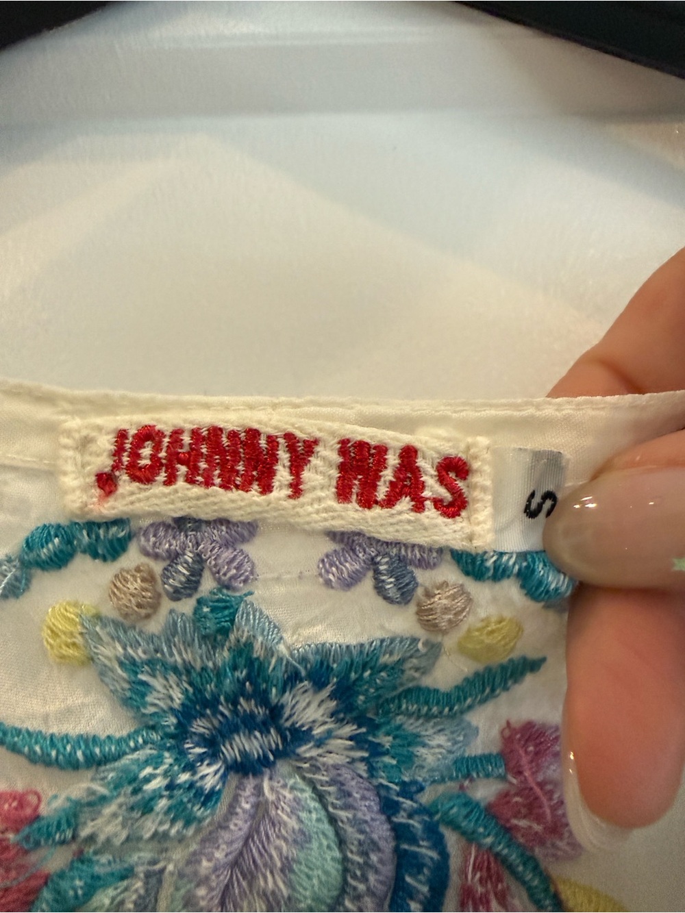 Johnny Was Cream Tunic with Blue and Teal Floral Embroidery - Picture 2 of 10
